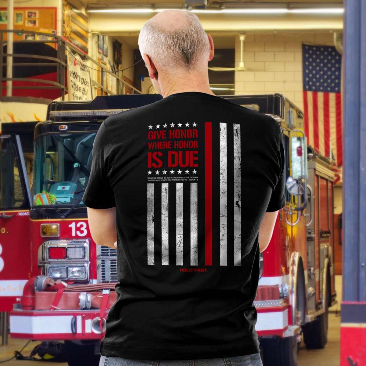 HOLD FAST Mens T-Shirt Firefighter Flag