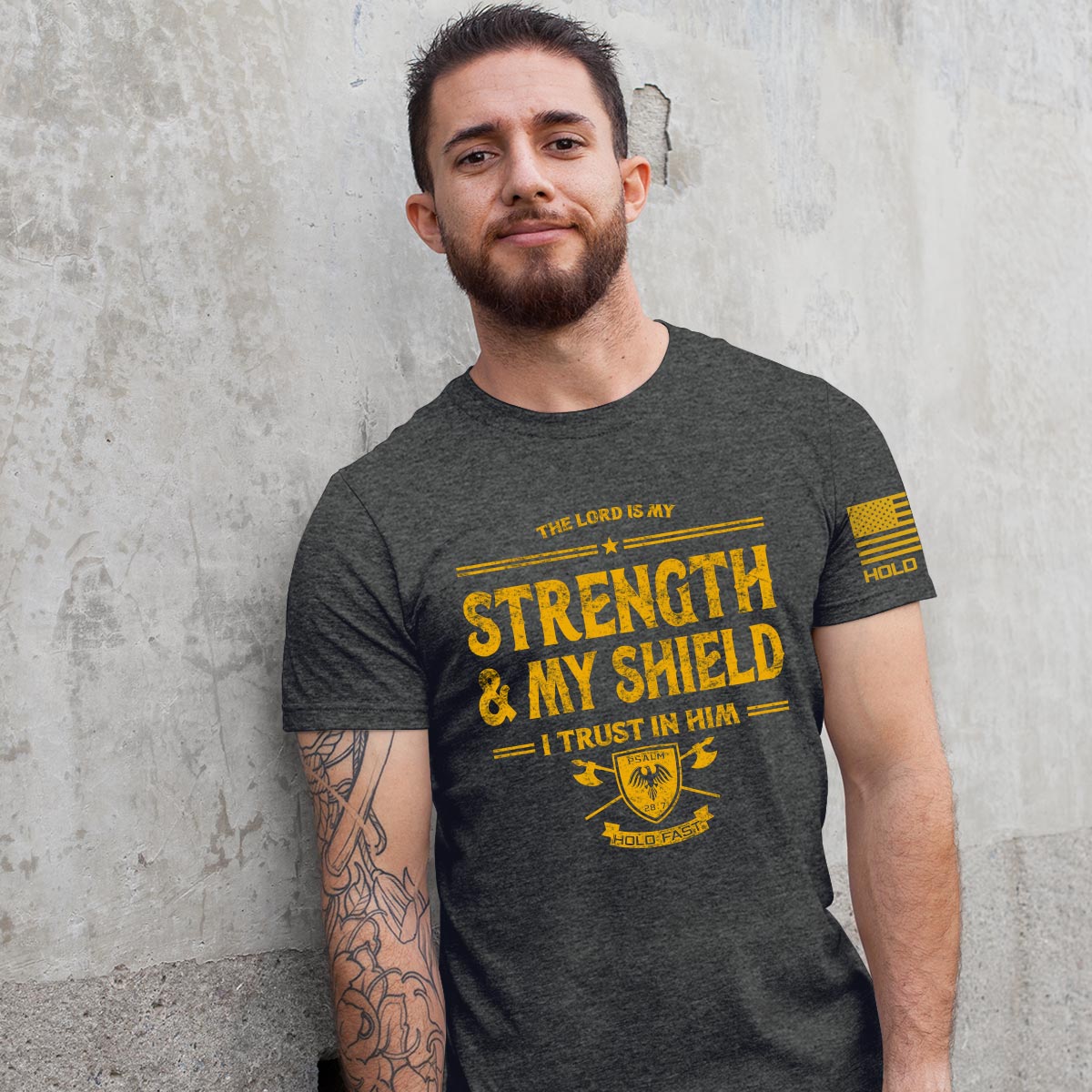 HOLD FAST Mens T-Shirt Strength & Shield