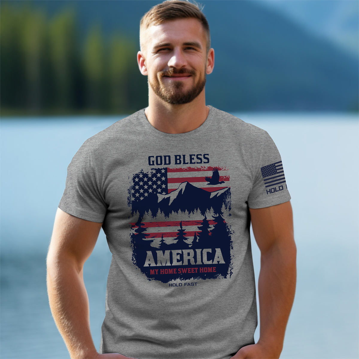 HOLD FAST Mens T-Shirt God Bless America Scene