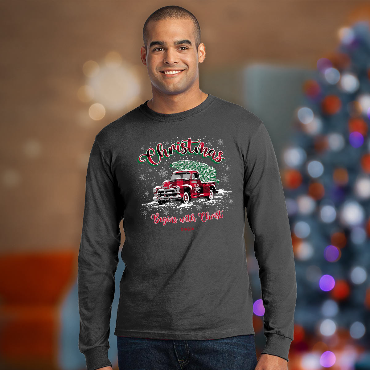 Kerusso Christmas Long Sleeve T-Shirt Christmas Tree Truck