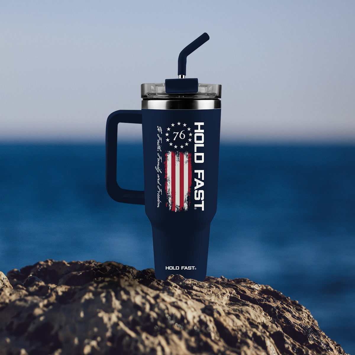 HOLD FAST 40 oz Stainless Steel Mug With Straw 76 Flag