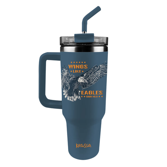 Kerusso 40 oz Stainless Steel Mug With Straw Wings Like Eagles