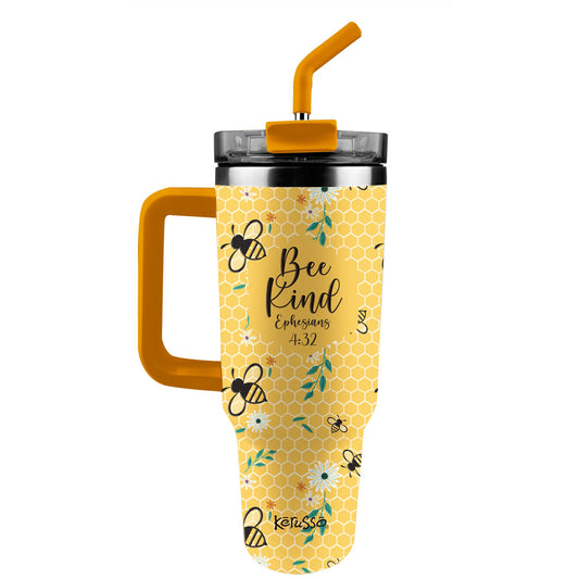 Kerusso 40 oz Stainless Steel Mug With Straw Bee Kind